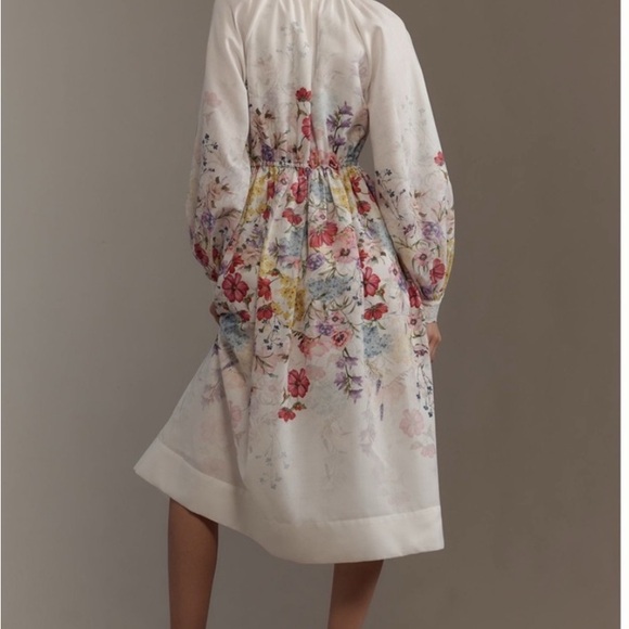 Size XL Anthropologie LET ME BE LONG-SLEEVE V-NECK FLORAL A-LINE MIDI DRESS - Picture 7 of 9